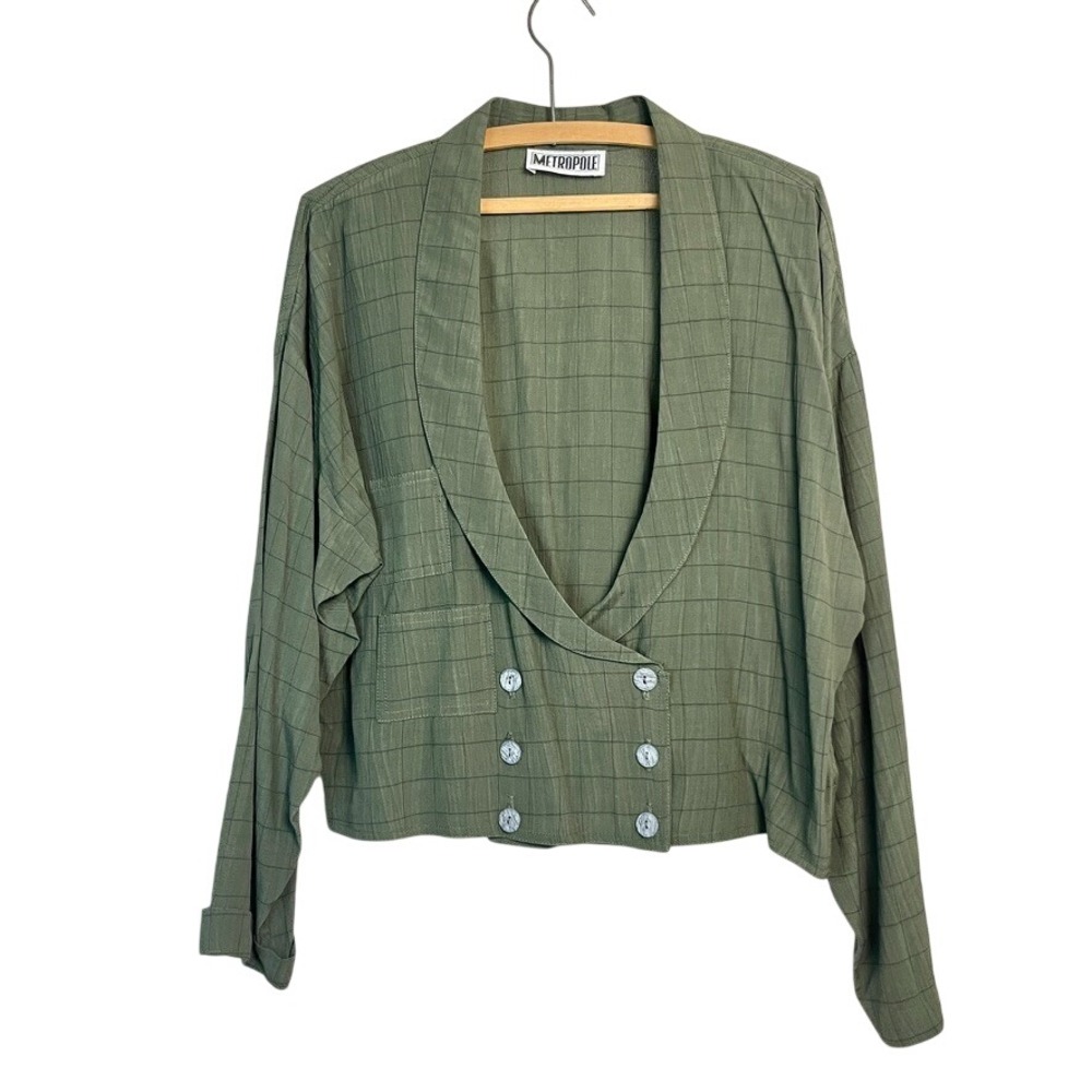 VTG Metropole Blazer  Jacket Double Breasted Collared Green Coat Size Medium‎